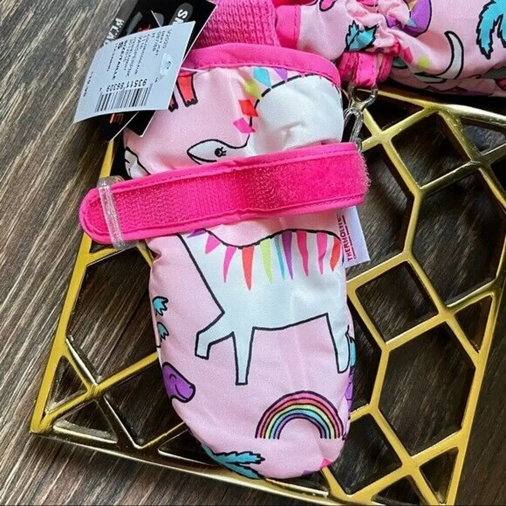 The Childrens Place Snow Gloves Sz 12 24M Pink Dino Print Fleece Lined Mittens